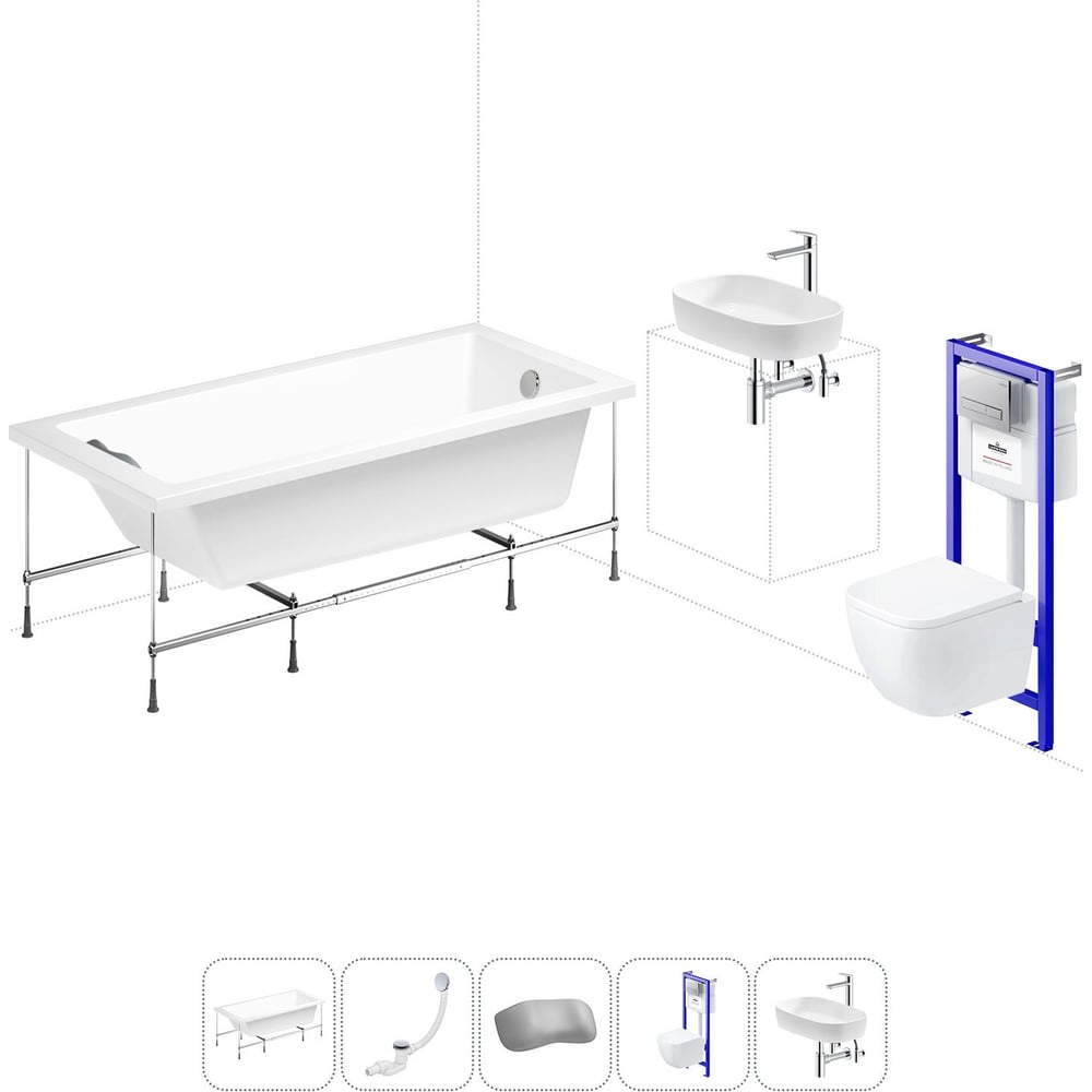 Изображение товара Комплект 6 в 1 Lavinia Boho Catani акриловая ванна и подвесной унитаз 160x80