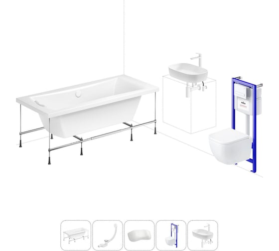 Изображение товара Комплект 6 в 1 Lavinia Boho Evan акриловая ванна 190x90 с инсталляцией, подвесным унитазом 20221298R