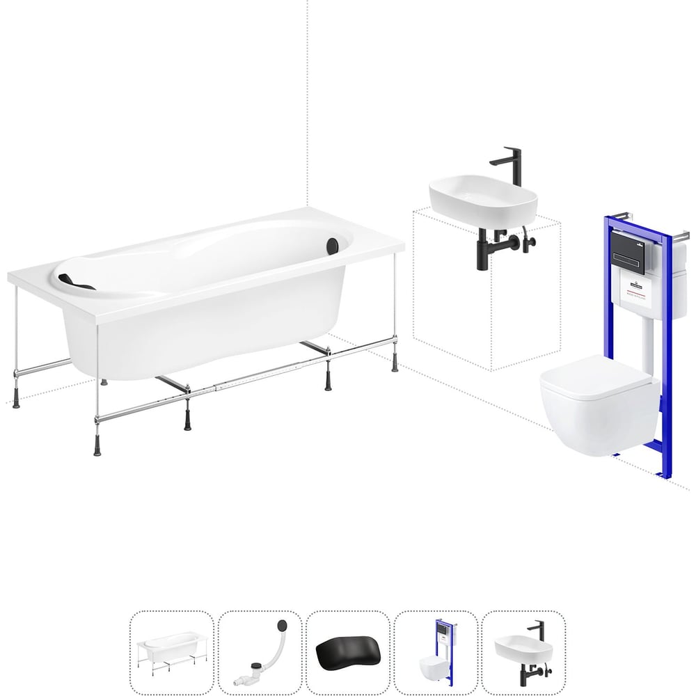 Изображение товара Комплект 6 в 1 Lavinia Boho Easter Pro акриловая ванна и подвесной унитаз с инсталляцией