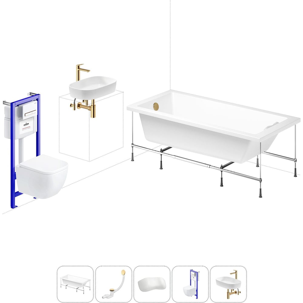 Изображение товара Комплект 6 в 1 Lavinia Boho Catani акриловая ванна 160x80 с инсталляцией и унитазом