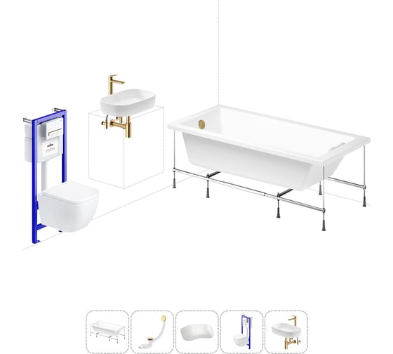 Изображение товара Комплект 6 в 1 Lavinia Boho Catani акриловая ванна 160x80 с инсталляцией, подвесным унитазом 20221276R