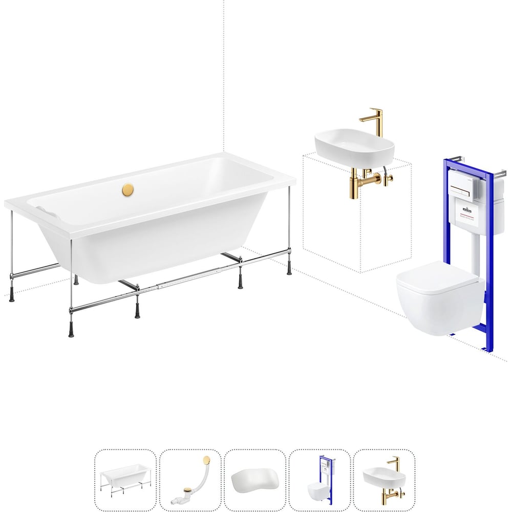 Изображение товара Комплект 6 в 1 Lavinia Boho Pure ванна и унитаз встраиваемый белый современный