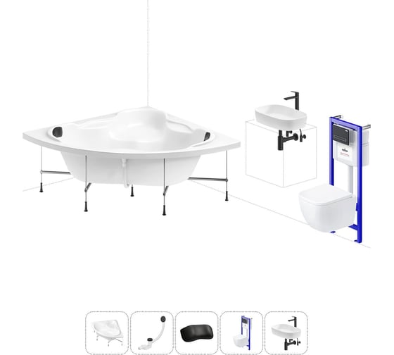 Изображение товара Комплект 6 в 1 Lavinia Boho Elegant акриловая ванна 140x140 с инсталляцией, подвесным унитазом 20221399R