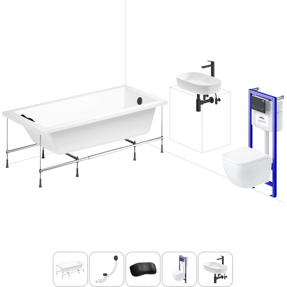 Изображение товара Комплект 6 в 1 Lavinia Boho Element акриловая ванна 170x80 с инсталляцией и унитазом