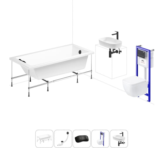 Изображение товара Комплект 6 в 1 Lavinia Boho Element акриловая ванна 170x80 с инсталляцией, подвесным унитазом 20221247R