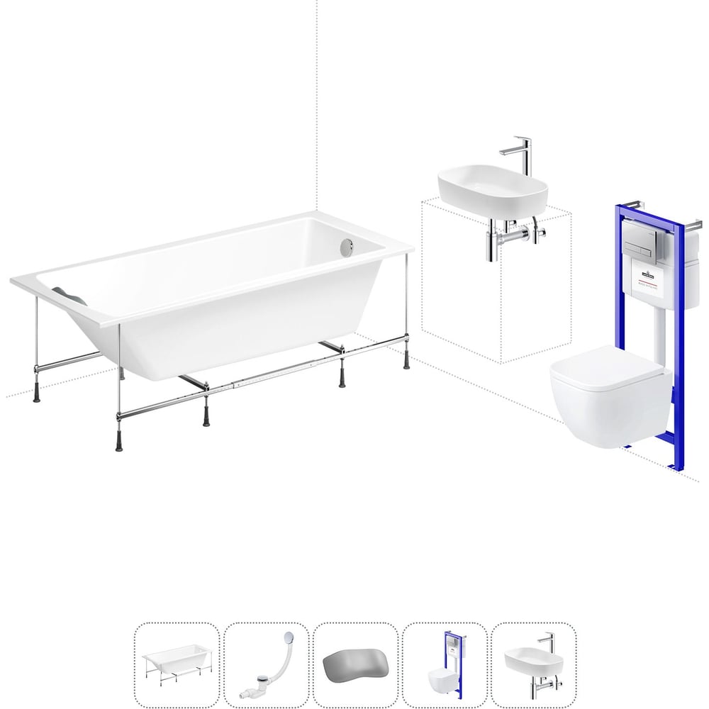 Изображение товара Комплект 6 в 1 Lavinia Boho One акриловая ванна 160x70 см с унитазом и монтажом