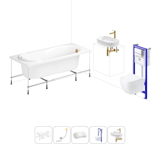 Изображение товара Комплект 6 в 1 Lavinia Boho Easter Pro акриловая ванна 170x75 с инсталляцией, подвесным унитазом 20221336R