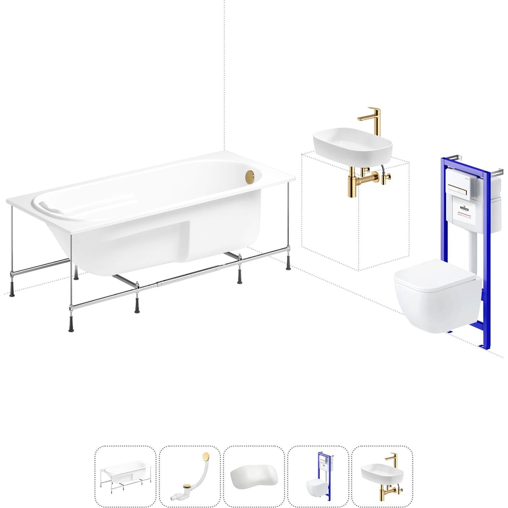 Изображение товара Комплект 6 в 1 Lavinia Boho Bristol акриловая ванна и подвесной унитаз 150x75