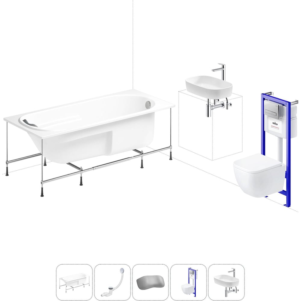 Изображение товара Комплект 6 в 1 Lavinia Boho Bristol акриловая ванна и подвесной унитаз 20221345R