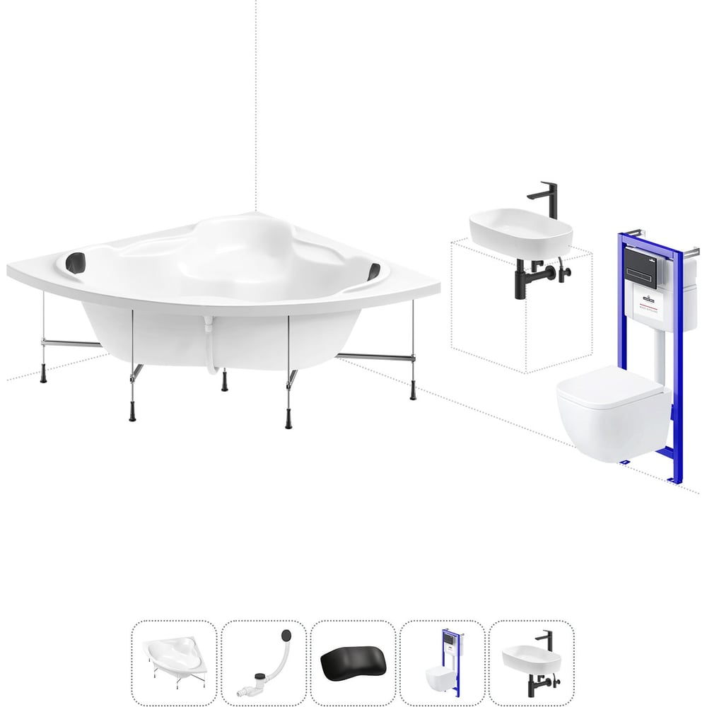 Изображение товара Комплект 6 в 1 Lavinia Boho Elegant акриловая ванна и подвесной унитаз 150x150