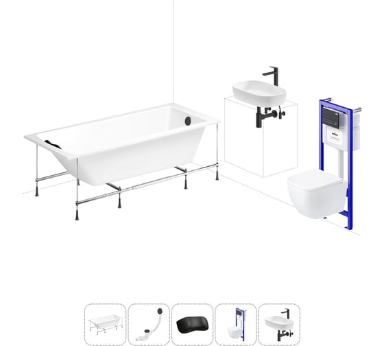 Изображение товара Комплект 6 в 1 Lavinia Boho One акриловая ванна 160x70 с инсталляцией, подвесным унитазом 20221231R