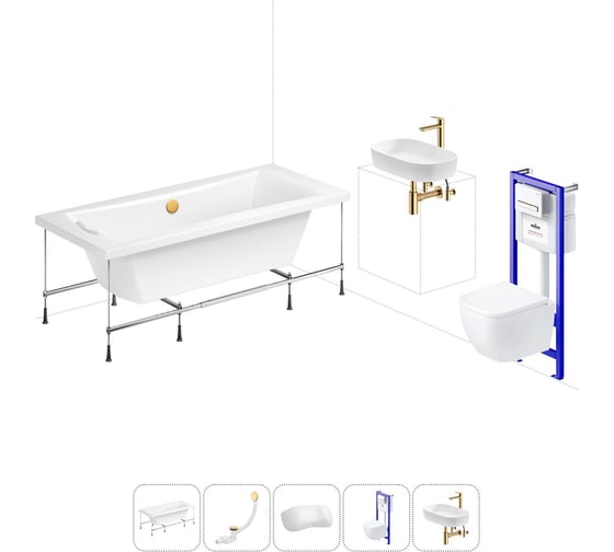 Изображение товара Комплект 6 в 1 Lavinia Boho Evan акриловая ванна 190x90 с инсталляцией, подвесным унитазом 20221300R