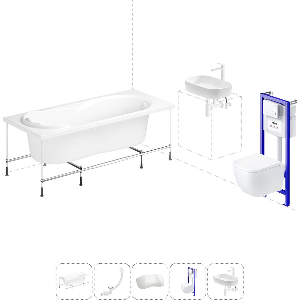 Изображение товара Комплект 6 в 1 Lavinia Boho Easter Pro акриловая ванна и подвесной унитаз