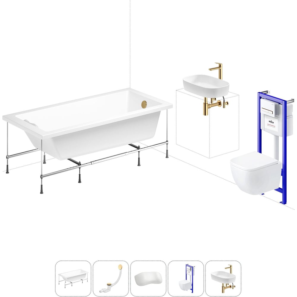 Изображение товара Комплект 6 в 1 Lavinia Boho Catani акриловая ванна 160x80 с инсталляцией и унитазом