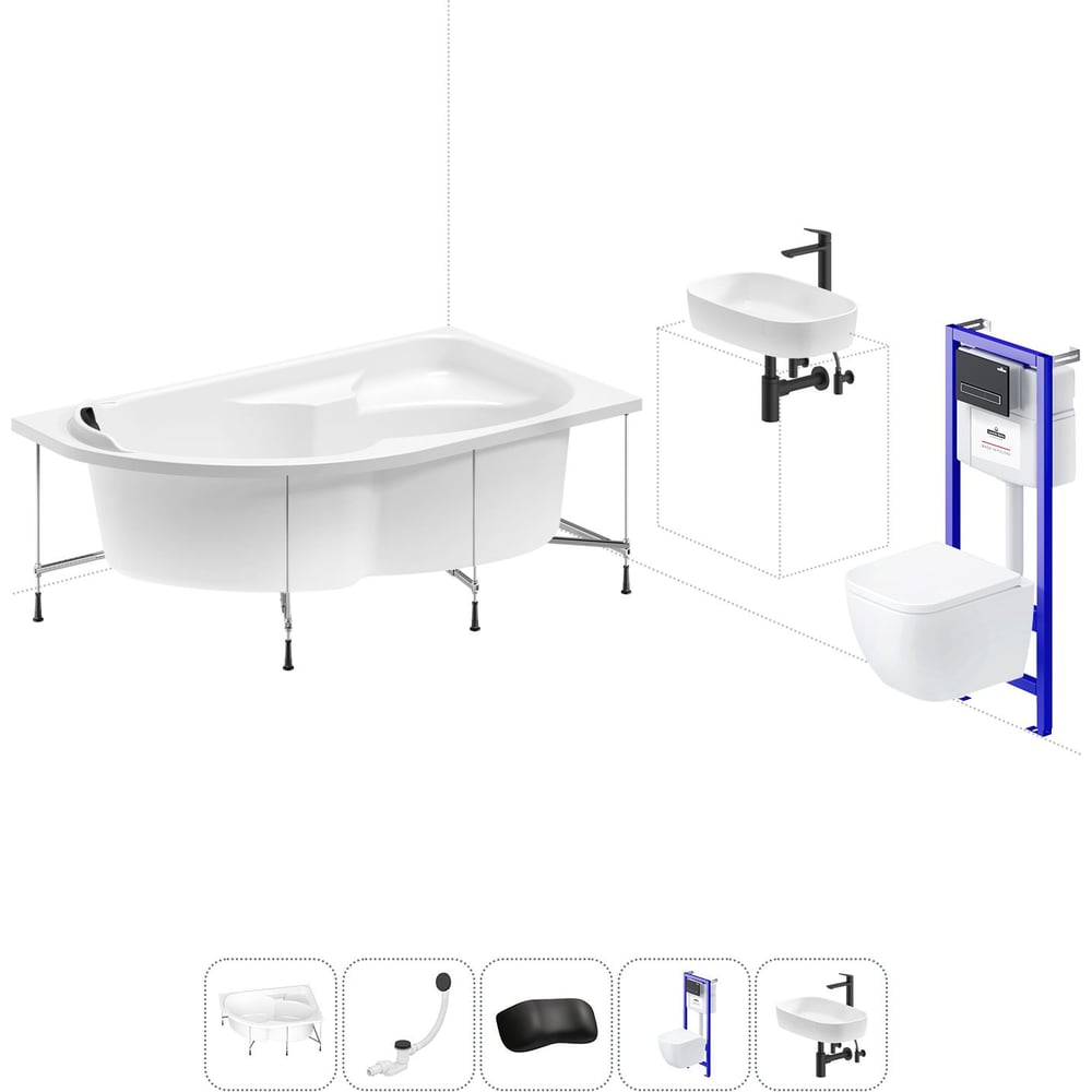 Изображение товара Комплект 6 в 1 Lavinia Boho Grance Hill акриловая ванна и унитаз с инсталляцией