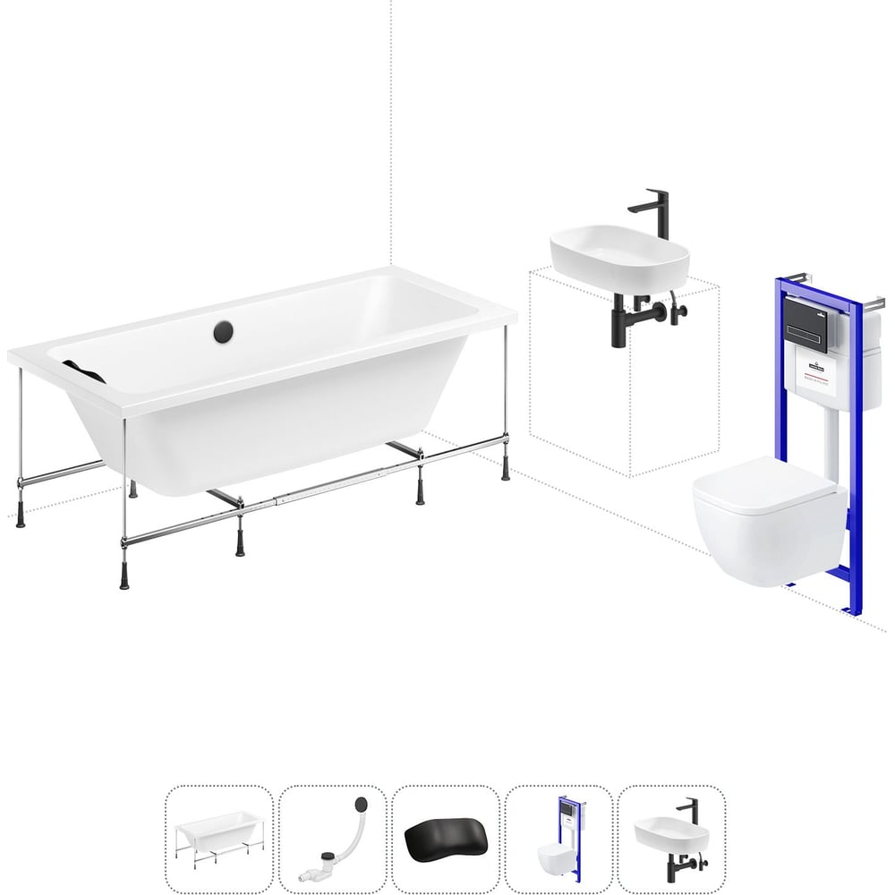 Изображение товара Комплект 6 в 1 Lavinia Boho Pure акриловая ванна 170x75 с инсталляцией и унитазом