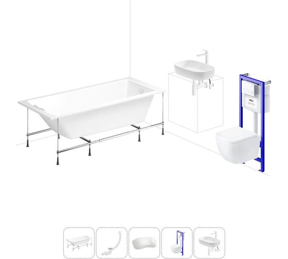 Изображение товара Комплект 6 в 1 Lavinia Boho One акриловая ванна 140x70 с инсталляцией, подвесным унитазом 20221222R