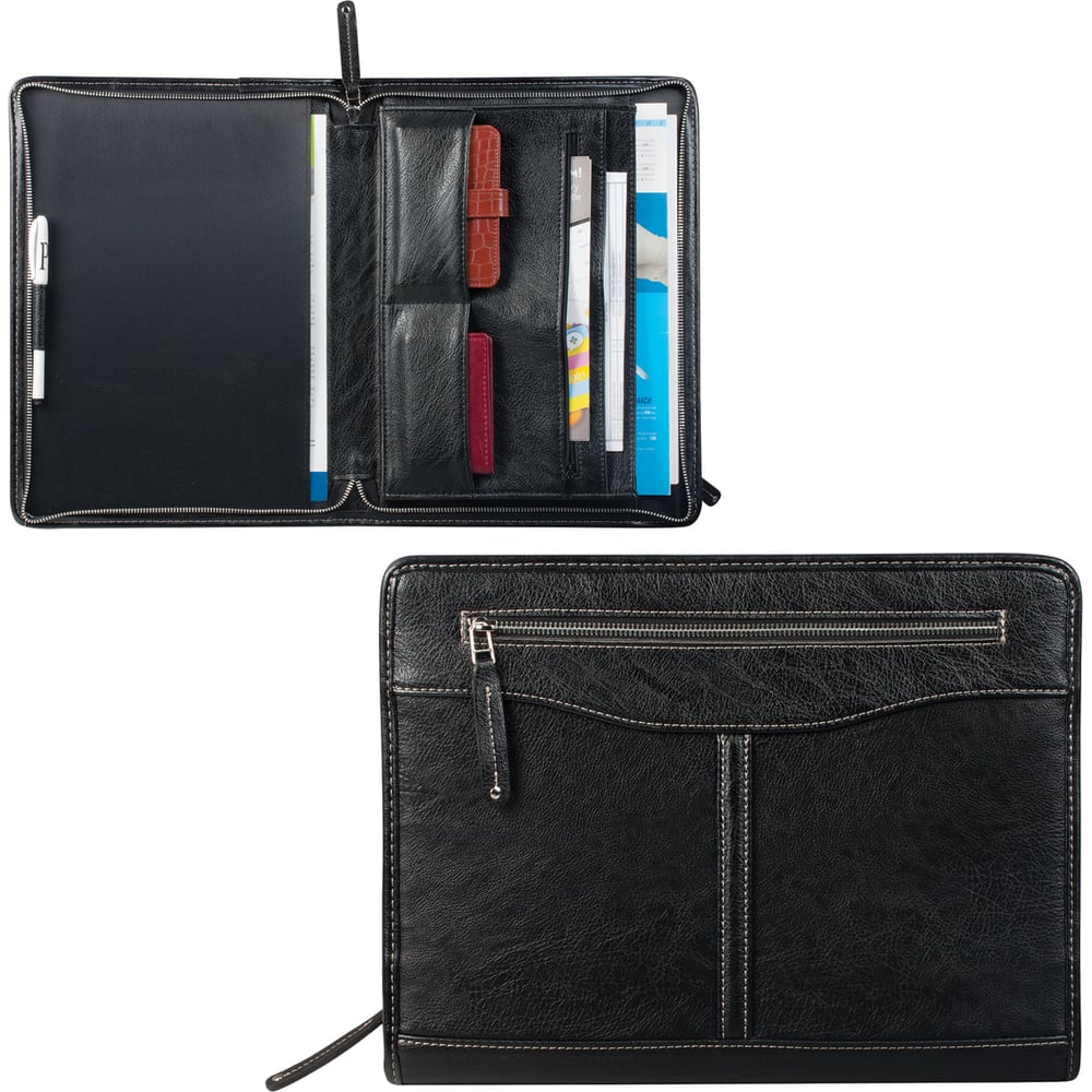 Изображение товара Папка из кожзама на молнии ОФИСМАГ 340x260x25 мм черная для документов