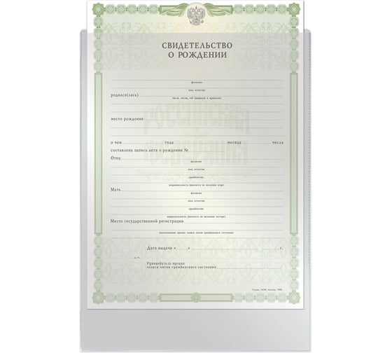 Изображение товара Папка-файл для свидетельства о рождении ОФИСМАГ, КОМПЛЕКТ 100 шт., 190x263 мм, без отверстий, ПВХ 120 мкм, ДПС, 1746 225411