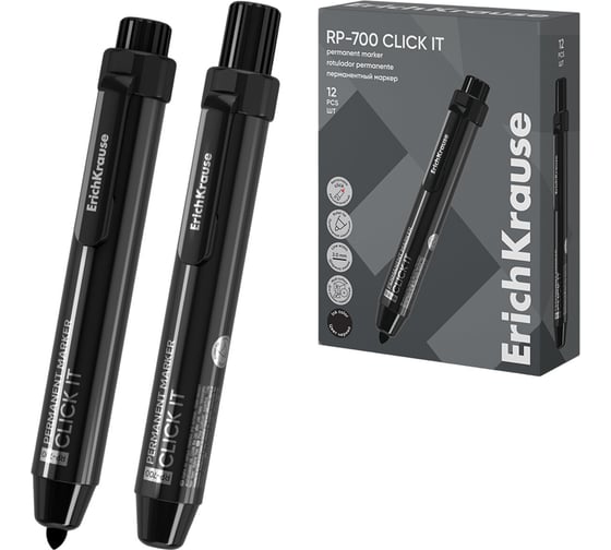 Изображение товара Маркер перманентный автоматический ОФИСМАГ ERICH KRAUSE RP-700 Click it, черный, 2 мм, 60828 152662