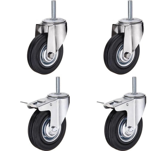 Изображение товара Комплект колес поворотных под болт с тормозом и без (4 шт; 125 мм)  RUSKLAD 125 болт компл торм