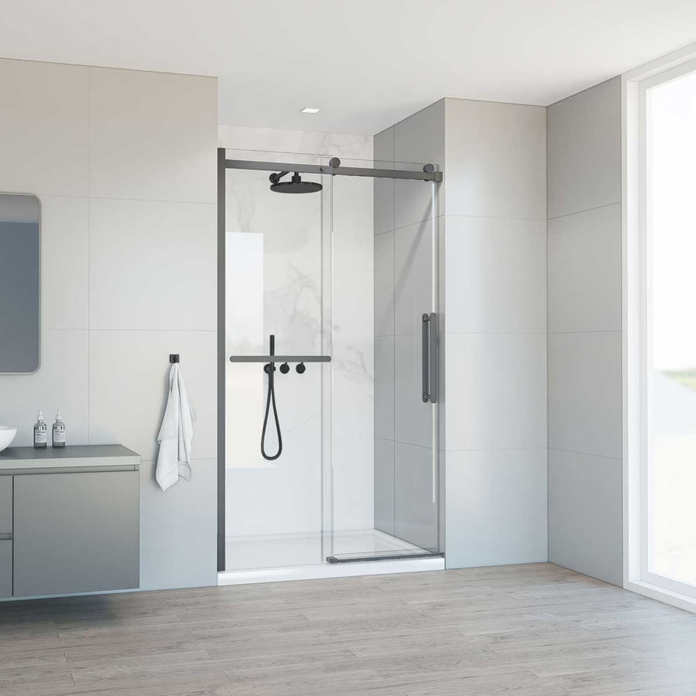 Изображение товара Душевая дверь VINCEA Como Soft 1200 из стекла и стали, прямоугольная, двойные раздвижные