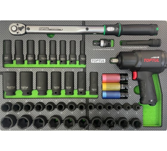 Изображение товара Набор инструментов TOPTUL 46 пр., гайковерт, ударные головки и динамометрический ключ, в ложементе GED0462