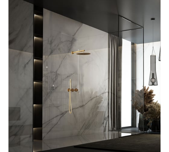 Изображение товара Душевой комплект VINCEA Groove встраиваемый, 2 режима, 30 см верхний душ, брашированное золото VSFW-4G01BG4