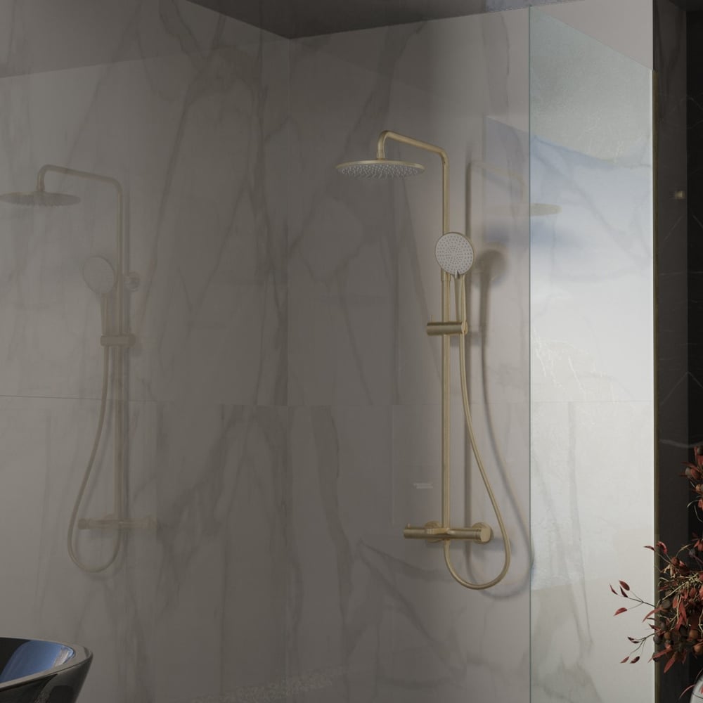 Изображение товара Душевая стойка VINCEA Rondo с изливом брашированное золото современная серия