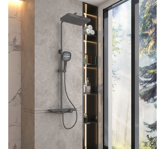 Изображение товара Душевая стойка VINCEA с изливом, вороненая сталь VSFS-411GM