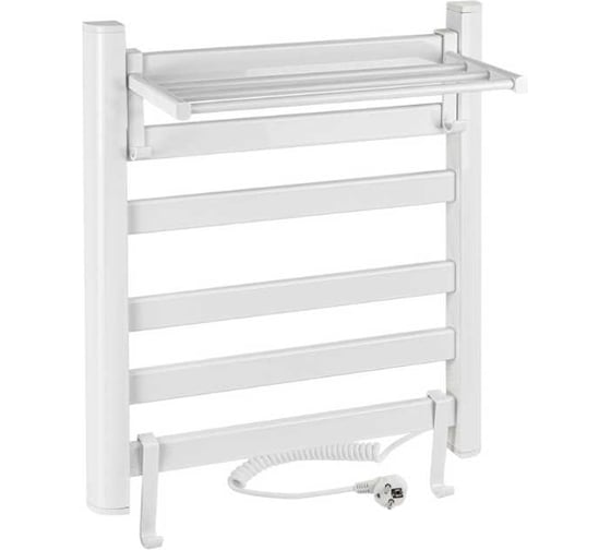 Изображение товара Электрический полотенцесушитель BRIMIX Лесенка с полкой 500х600х270 мм, 5 плоских перекладин, 135 W, из алюминия, цвет белый 08091W