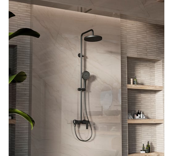 Изображение товара Душевая стойка VINCEA с изливом, черный матовый VSFS-413MB