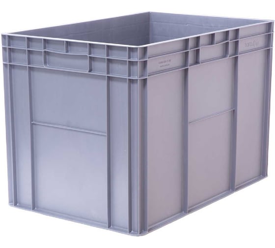 Изображение товара Ящик полимерный Тара.ру 600х400х420 мороз. стенки сплошные, дно гладкое, 4 закрытые ручки, серый 32545