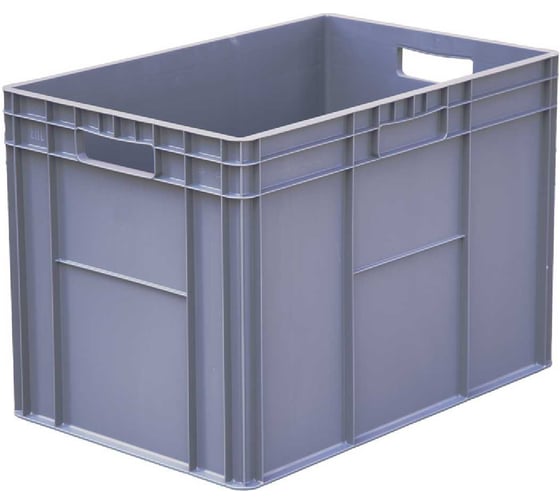 Изображение товара Ящик полимерный Тара.ру 600х400х420 мороз. стенки сплошные, дно гладкое, 2 открытые ручки, цв. серый 32337