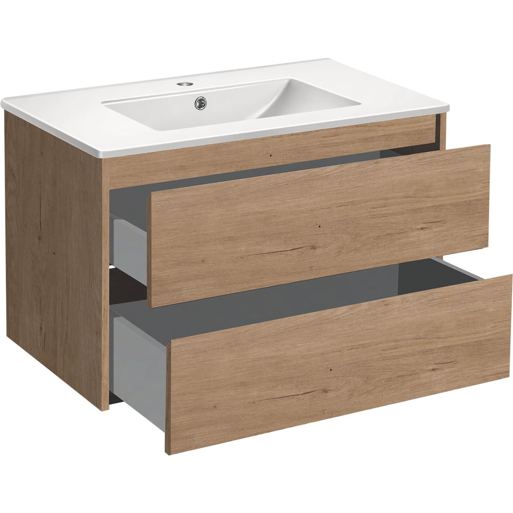 Изображение товара База под раковину VINCEA Gio 800 подвесная с 2 выкатными ящиками soft-close коричневая