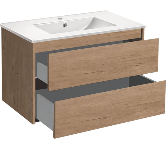 Изображение товара База под раковину VINCEA Gio 800 подвесная, 2 выкатных ящика soft-close, N.Oak. VMC-2G800NO