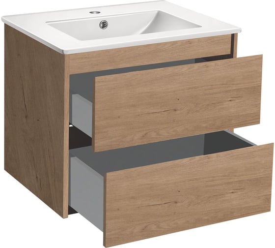 Изображение товара База под раковину VINCEA Gio 600 подвесная, 2 выкатных ящика soft-close, N.Oak. VMC-2G600NO