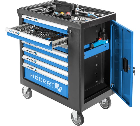 Изображение товара Инструментальная тележка HOEGERT TECHNIK 7 ящиков, боковое отделение. HT7G049