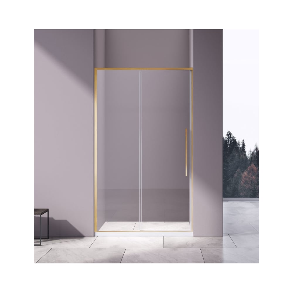 Изображение товара Душевая дверь VINCEA Slim-N 1400 прозрачное стекло брашированное золото регулировка