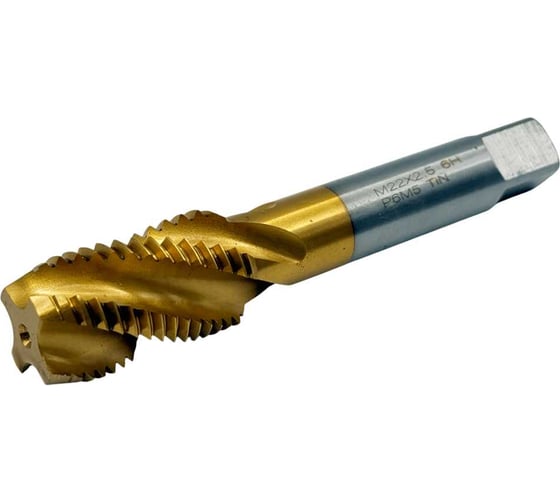Изображение товара Метчик машинно-ручной TORNERI М 22х2.5 Р6М5 ГОСТ 17933-72 с винтовой канавкой с покрытием TiN Т025926
