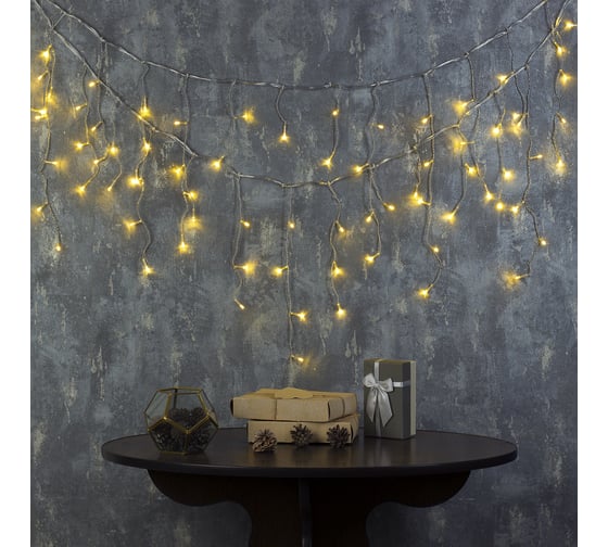 Изображение товара Бахрома Luazon ECO IP20, Ш3 м, В0.5 м, Н.С. LED-80-220V, 8 режимов, теплый белый 3556846