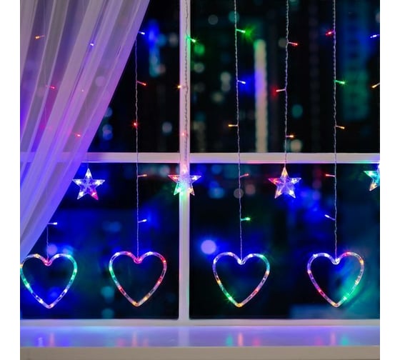 Изображение товара Бахрома Luazon DECOR Сердце, IP20, Ш2.4 м, В0.9 м, Н.С. LED-186-220V, 8 режимов, мульти 4356976