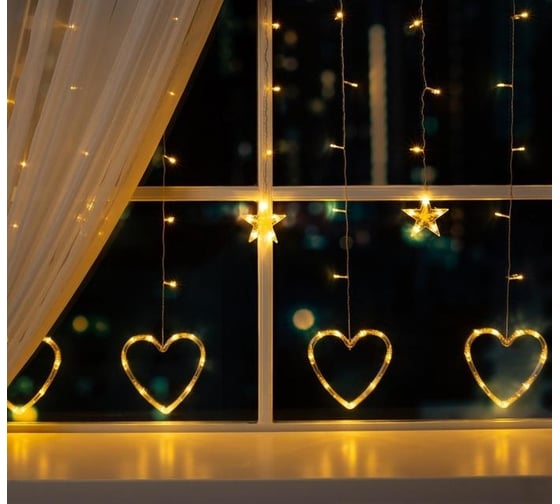 Изображение товара Бахрома Luazon DECOR Сердце, IP20, Ш2.4 м, В0.9 м, Н.С. LED-186-220V, 8 режимов, теплый белый 4356978