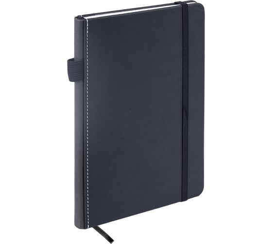 Изображение товара Блокнот BRAUBERG А5 135x212мм Edge, под кожу, резинка, держатель, 80л, клетка, черный 117145