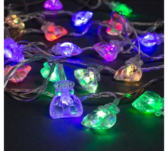 Изображение товара Нить Luazon DCR 5 м, с насадками Подарок, IP20, Н.С. LED-20-220V, моргает, мульти 1080396