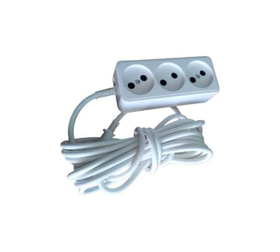 Изображение товара Удлинитель сетевой ООО Ливны-Электро провод ПВС 2x1, 3 розетки, L 5 м, белый, АБС с подпруж.конт. У 647