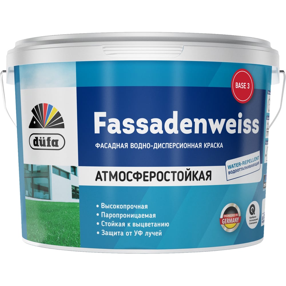 Изображение товара Акриловая водно-дисперсионная краска Dufa FASSADENWEISS база 3 9л для наружных работ