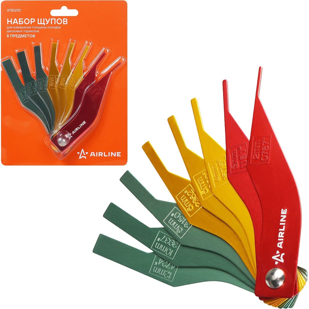 Изображение товара Щуп для измерения толщины Airline колодок дисковых тормозов ATBQ310, набор 8 шт.