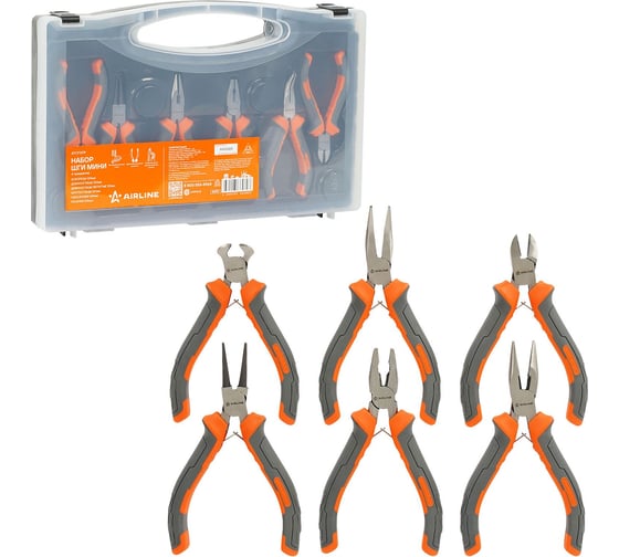 Изображение товара Набор Airline ШГИ мини 6пр. (бокорезы, длинногубцы 2шт, круглогубцы 120мм, пассатижи 160мм, кусачки 105мм) пласт.кейс ATCF009