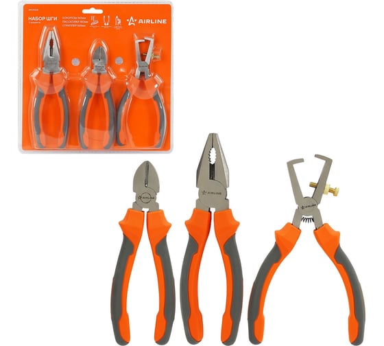 Изображение товара Набор Airline ШГИ 3пр. (бокорезы 160мм, пассатижи 180мм, стриппер 160мм) блистер ATCF004